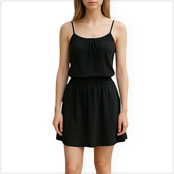James Perse Black Blouson Slip Dress Summer Sundress Pima Cotton Size 2 M - Picture 1 of 5